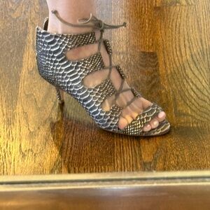 Delman Snakeskin Patterned Lace-Up Heels